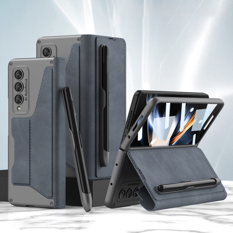 For Samsung Galaxy Z Fold4 GKK Screen Tempered Glass Film Armor Flip Leather Case with Pen Slot