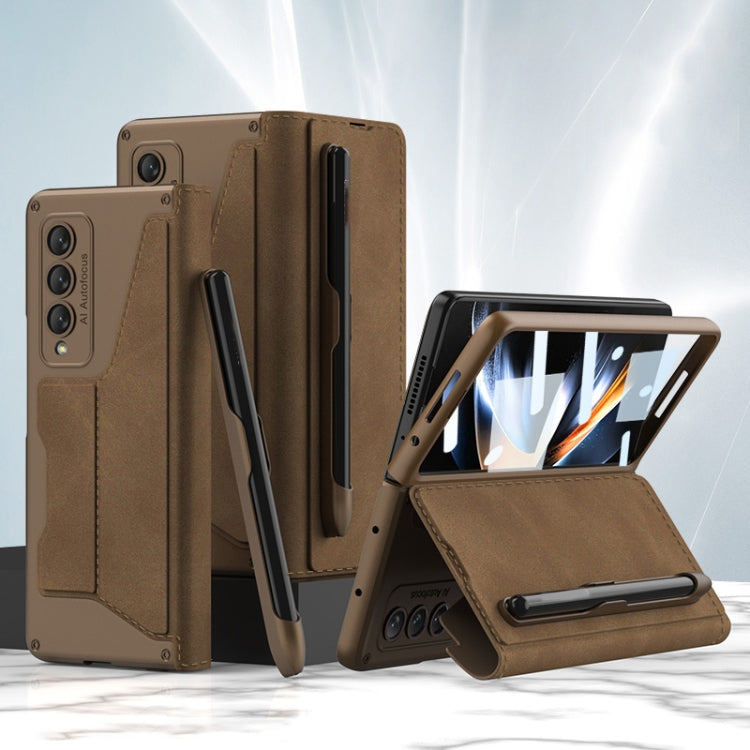 For Samsung Galaxy Z Fold4 GKK Screen Tempered Glass Film Armor Flip Leather Case with Pen Slot
