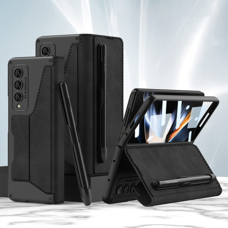 For Samsung Galaxy Z Fold4 GKK Screen Tempered Glass Film Armor Flip Leather Case with Pen Slot