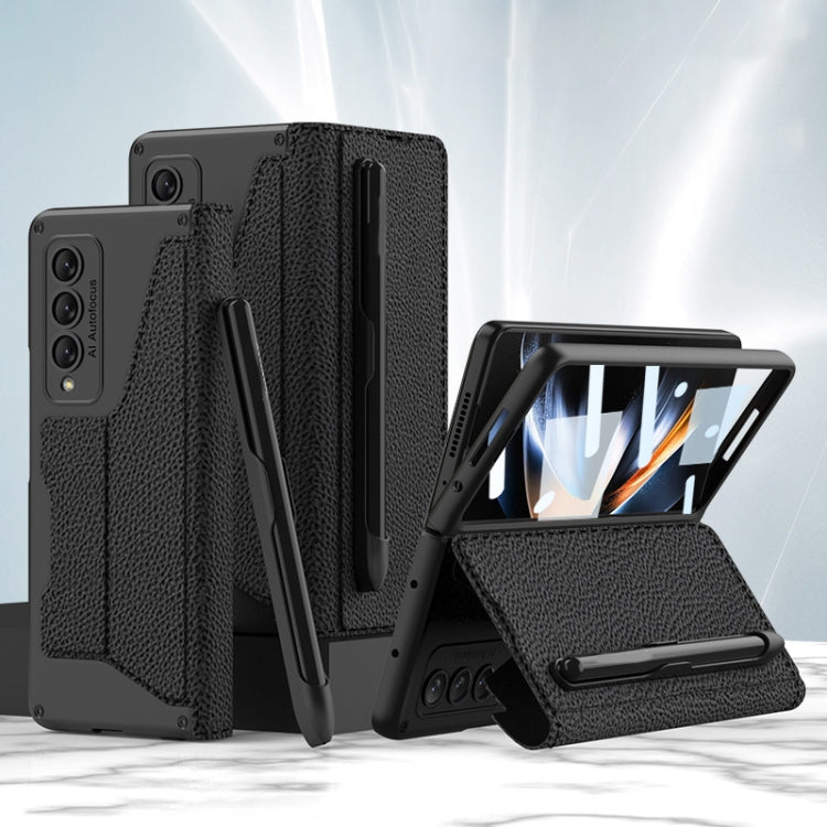 For Samsung Galaxy Z Fold4 GKK Screen Tempered Glass Film Armor Flip Leather Case with Pen Slot