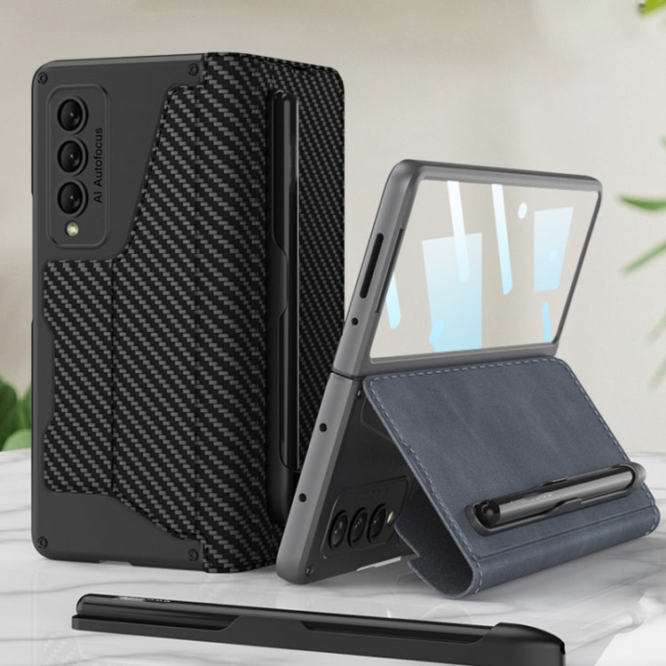 For Samsung Galaxy Z Fold4 GKK Screen Tempered Glass Film Armor Flip Leather Case with Pen Slot