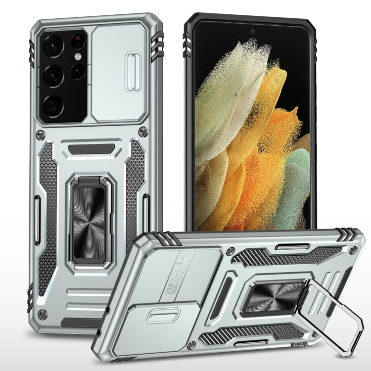 For Samsung Galaxy S22 Ultra 5G Armor PC + TPU Camera Shield Phone Case