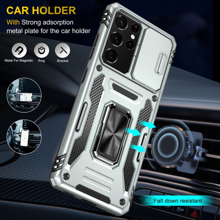 For Samsung Galaxy S22 Ultra 5G Armor PC + TPU Camera Shield Phone Case