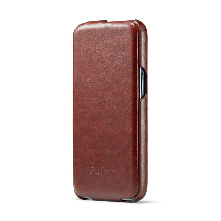 For iPhone 14 Fierre Shann Oil Wax Texture Vertical Flip PU Phone Case