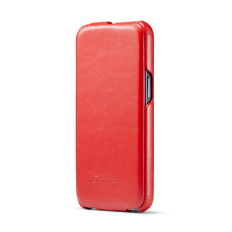 For iPhone 14 Fierre Shann Oil Wax Texture Vertical Flip PU Phone Case