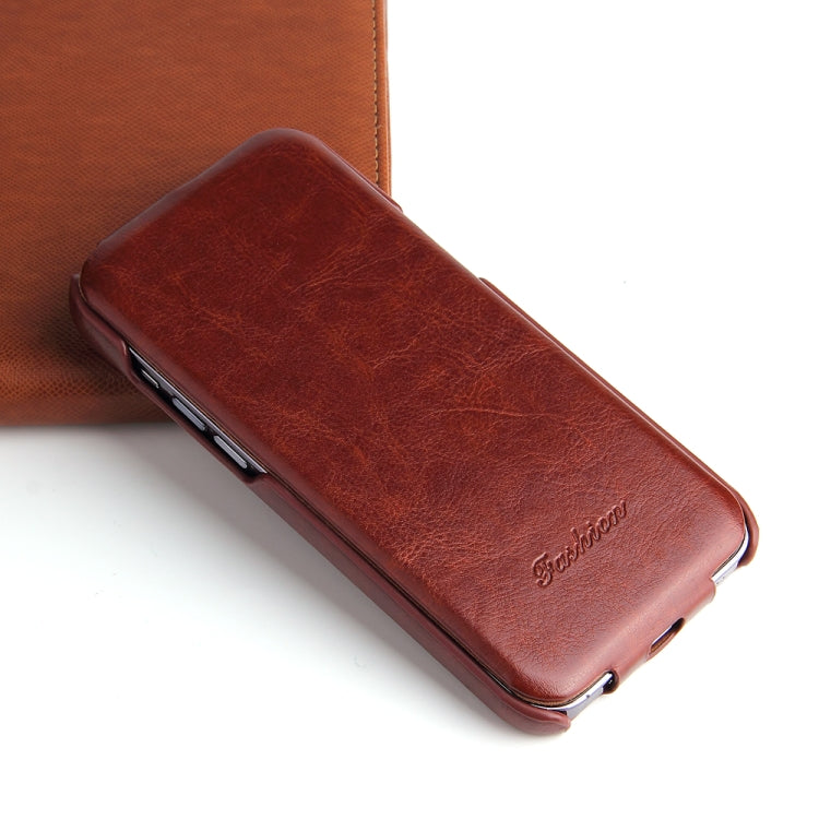 For iPhone 14 Plus Fierre Shann Oil Wax Texture Vertical Flip PU Phone Case