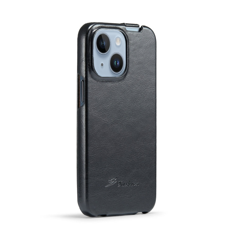 For iPhone 14 Plus Fierre Shann Oil Wax Texture Vertical Flip PU Phone Case