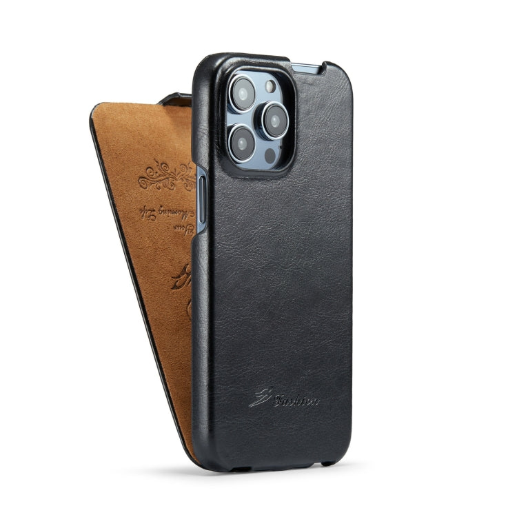 For iPhone 14 Pro Fierre Shann Oil Wax Texture Vertical Flip PU Phone Case