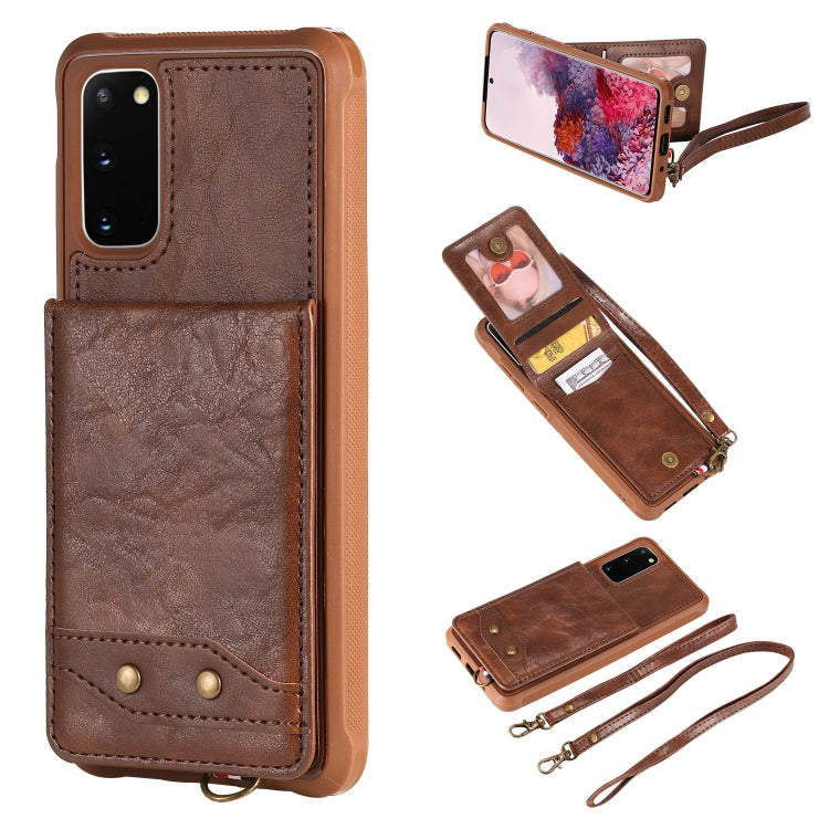 For Galaxy S20 Vertical Flip Shockproof Leather Protective Case with Long Rope, Support Card Slots & Bracket & Photo Holder & Wallet Function