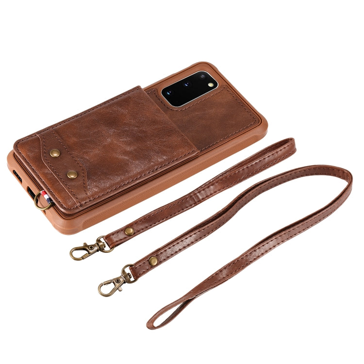 For Galaxy S20 Vertical Flip Shockproof Leather Protective Case with Long Rope, Support Card Slots & Bracket & Photo Holder & Wallet Function