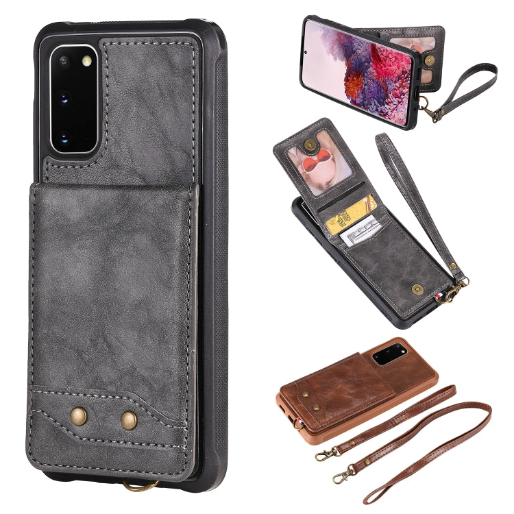 For Galaxy S20 Vertical Flip Shockproof Leather Protective Case with Long Rope, Support Card Slots & Bracket & Photo Holder & Wallet Function