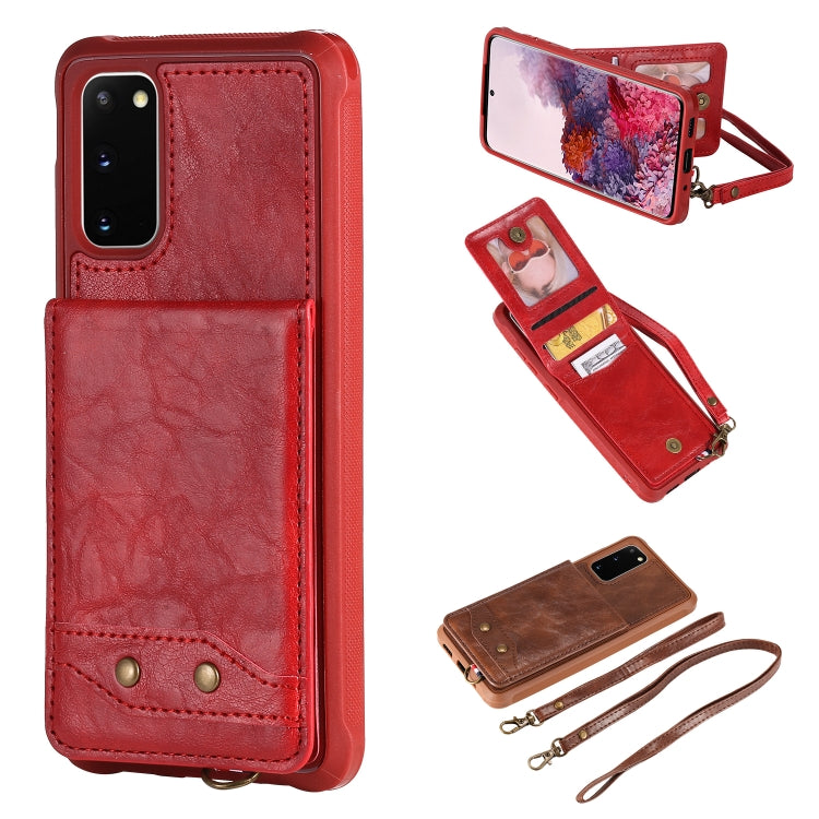 For Galaxy S20 Vertical Flip Shockproof Leather Protective Case with Long Rope, Support Card Slots & Bracket & Photo Holder & Wallet Function