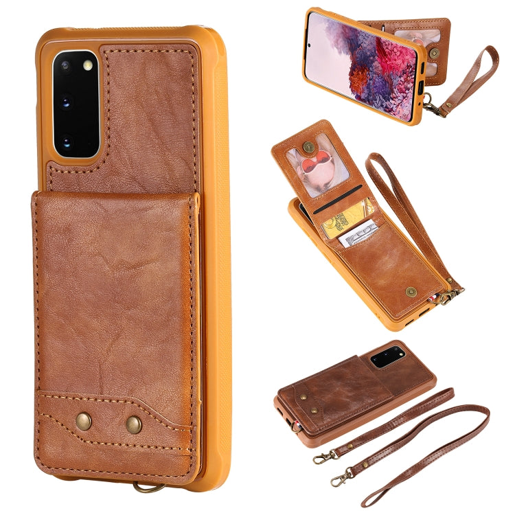For Galaxy S20 Vertical Flip Shockproof Leather Protective Case with Long Rope, Support Card Slots & Bracket & Photo Holder & Wallet Function