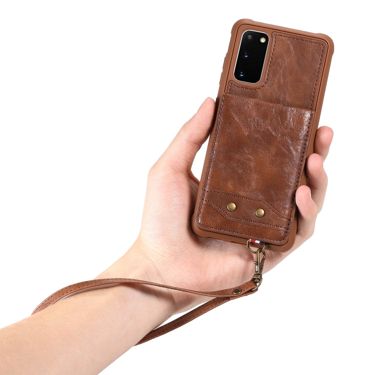 For Galaxy S20 Vertical Flip Shockproof Leather Protective Case with Long Rope, Support Card Slots & Bracket & Photo Holder & Wallet Function