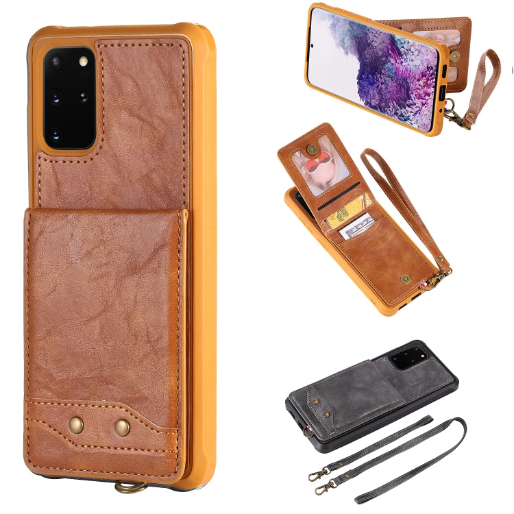 For Galaxy S20+ Vertical Flip Shockproof Leather Protective Case with Long Rope, Support Card Slots & Bracket & Photo Holder & Wallet Function