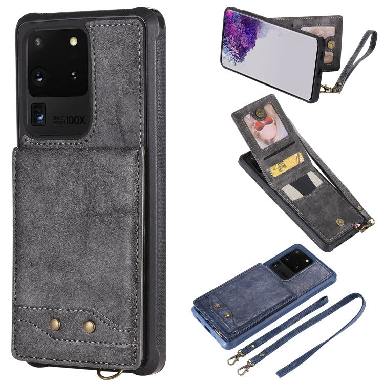 For Galaxy S20 Ultra Vertical Flip Shockproof Leather Protective Case with Long Rope, Support Card Slots & Bracket & Photo Holder & Wallet Function