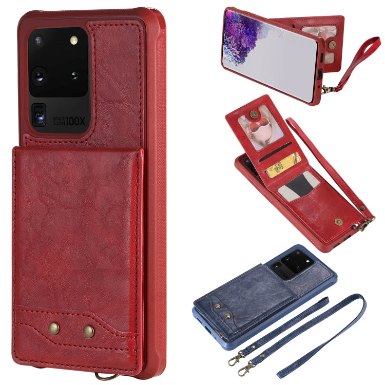 For Galaxy S20 Ultra Vertical Flip Shockproof Leather Protective Case with Long Rope, Support Card Slots & Bracket & Photo Holder & Wallet Function