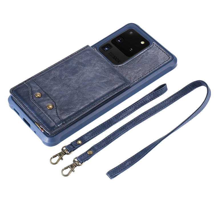 For Galaxy S20 Ultra Vertical Flip Shockproof Leather Protective Case with Long Rope, Support Card Slots & Bracket & Photo Holder & Wallet Function