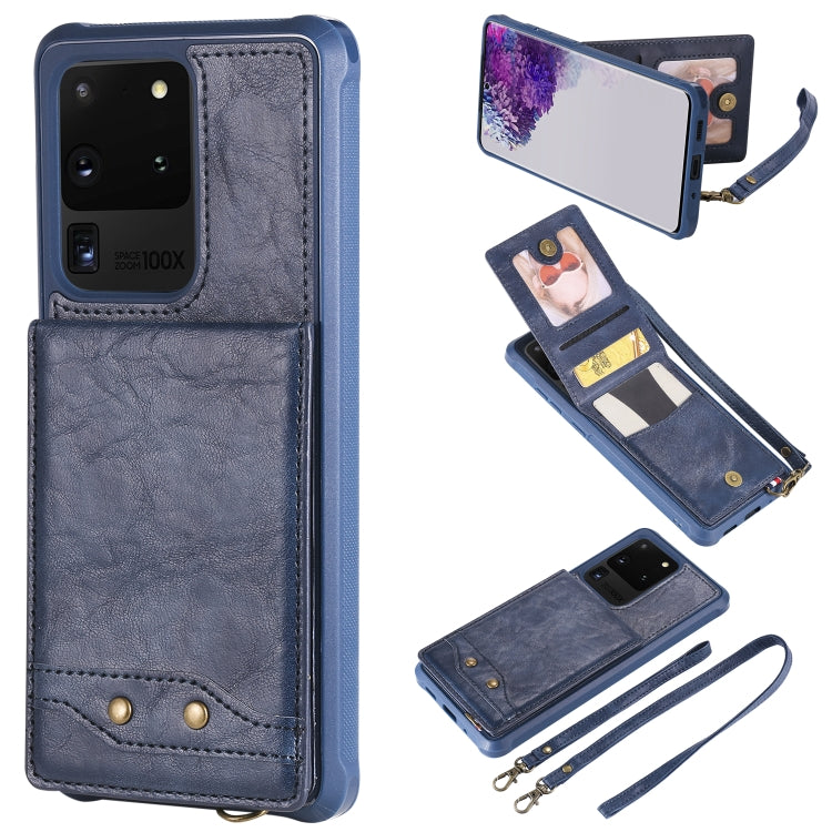 For Galaxy S20 Ultra Vertical Flip Shockproof Leather Protective Case with Long Rope, Support Card Slots & Bracket & Photo Holder & Wallet Function