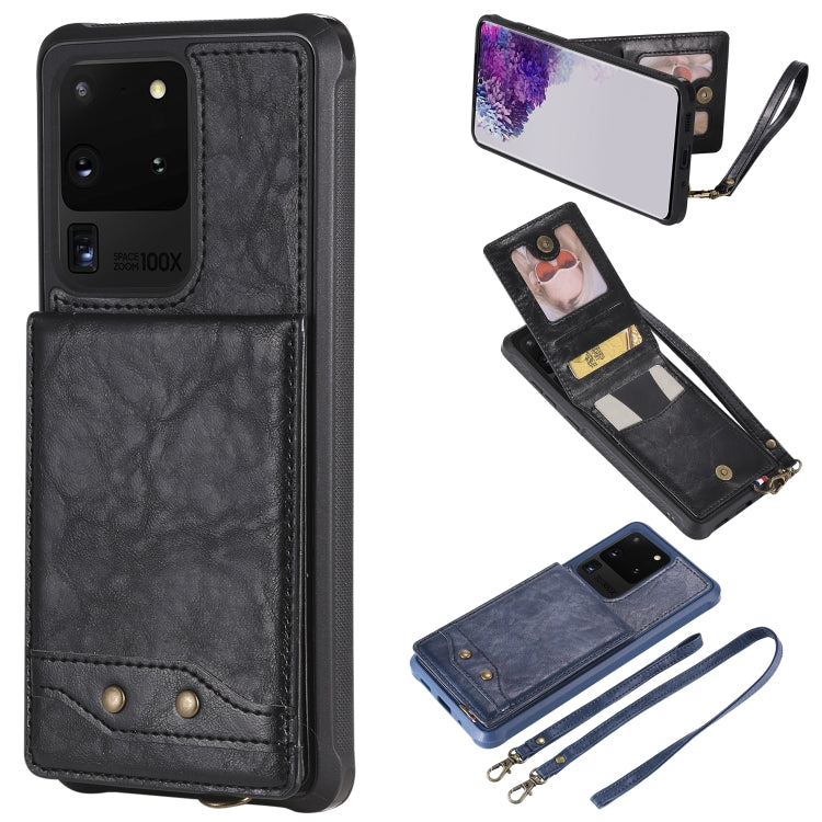 For Galaxy S20 Ultra Vertical Flip Shockproof Leather Protective Case with Long Rope, Support Card Slots & Bracket & Photo Holder & Wallet Function