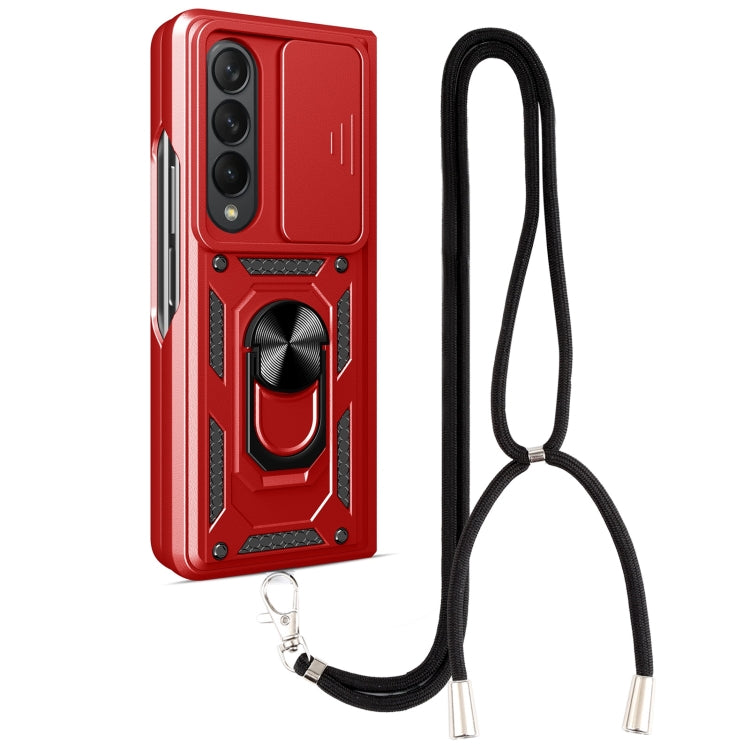 For Samsung Galaxy Z Fold4 Lanyard Slide Camshield Ring Phone Case