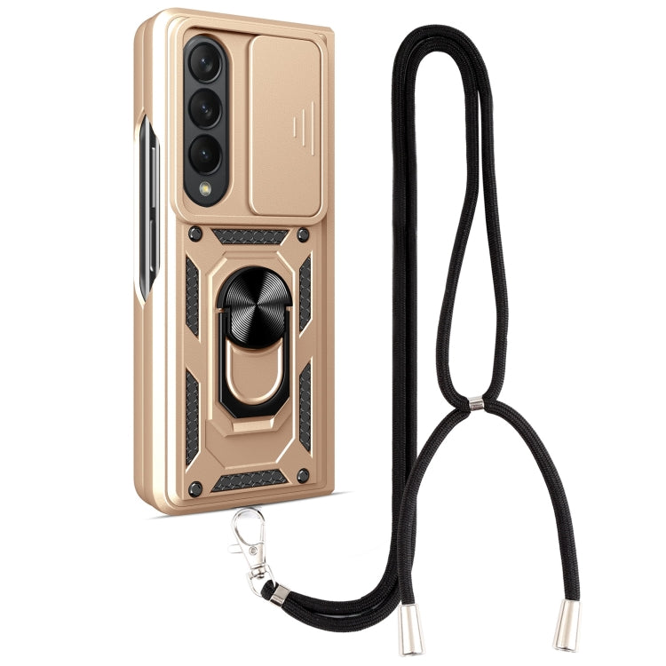 For Samsung Galaxy Z Fold4 Lanyard Slide Camshield Ring Phone Case