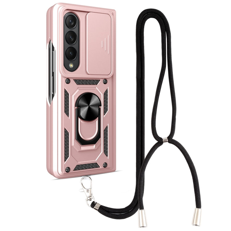 For Samsung Galaxy Z Fold4 Lanyard Slide Camshield Ring Phone Case