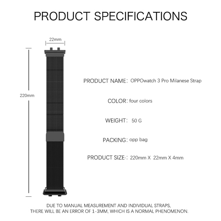 For OPPO Watch 3 Pro Milanese Stainless Steel Metal Watch Band