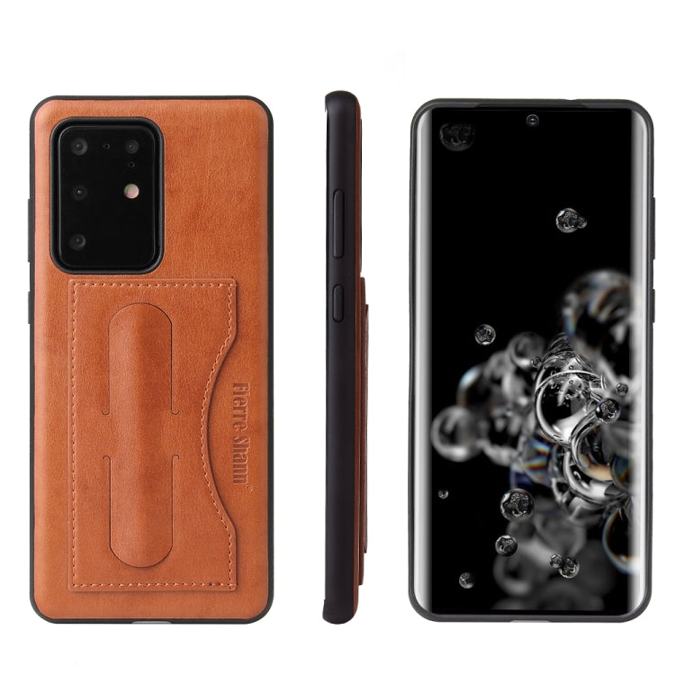 For Galaxy S20 Ultra Fierre Shann Full Coverage PU Leather Protective Case with Holder & Card Slot