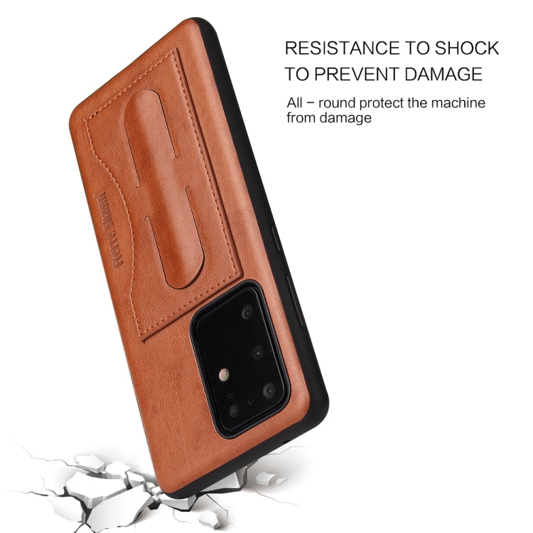 For Galaxy S20 Ultra Fierre Shann Full Coverage PU Leather Protective Case with Holder & Card Slot