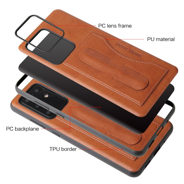 For Galaxy S20 Ultra Fierre Shann Full Coverage PU Leather Protective Case with Holder & Card Slot