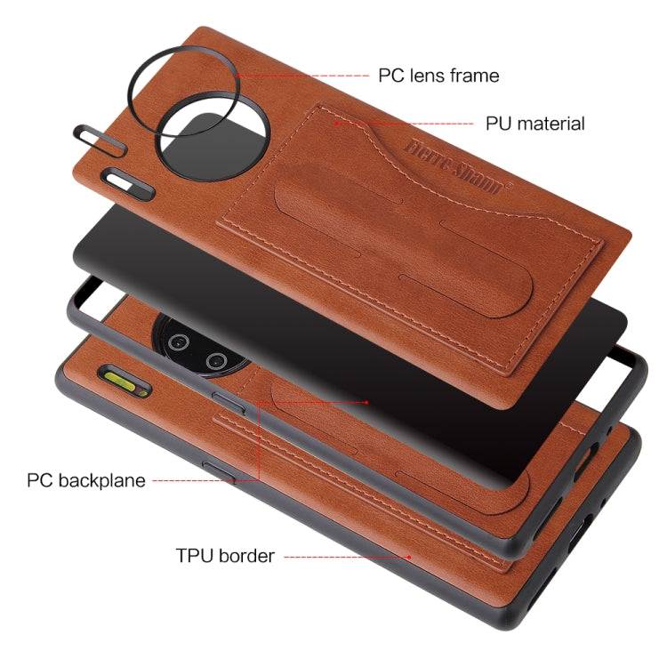 For Huawei Mate 30 Pro Fierre Shann Full Coverage PU Leather Protective Case with Holder & Card Slot