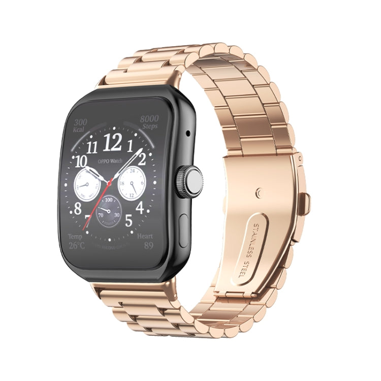 For OPPO Watch 3 Pro Three-bead Flat Buckle Stainless Steel Watch Band