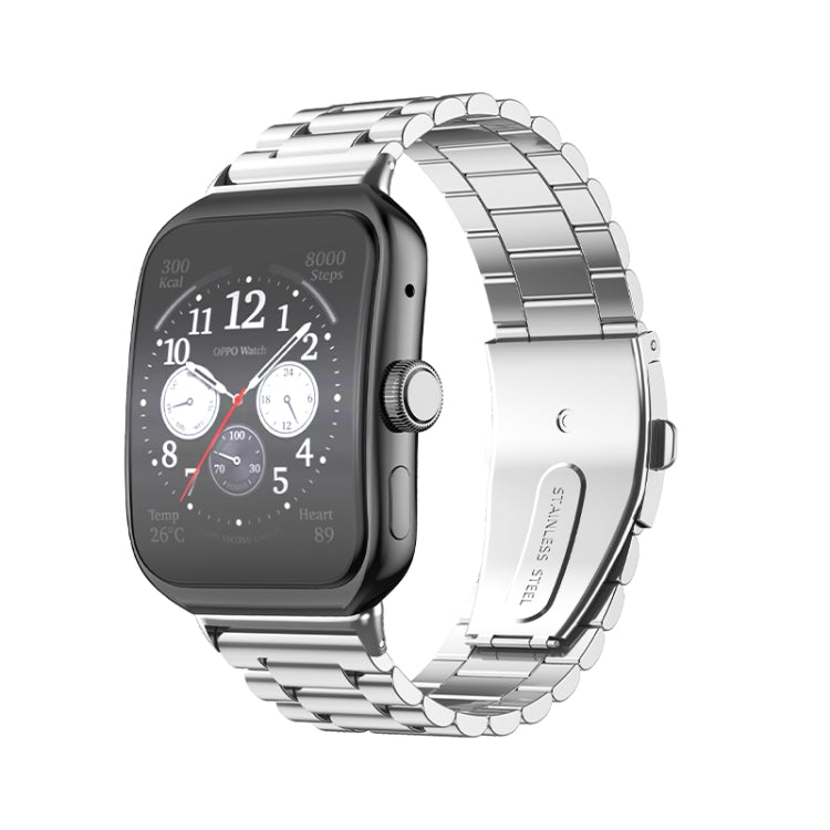 For OPPO Watch 3 Pro Three-bead Flat Buckle Stainless Steel Watch Band