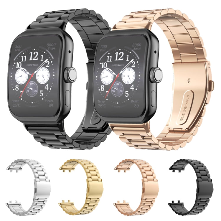 For OPPO Watch 3 Pro Three-bead Flat Buckle Stainless Steel Watch Band