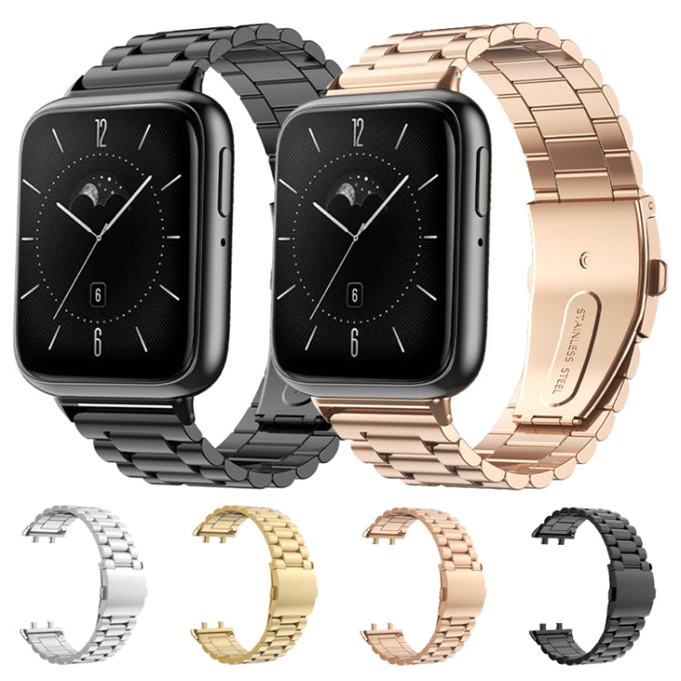 For OPPO Watch 3 Three-bead Flat Buckle Stainless Steel Watch Band