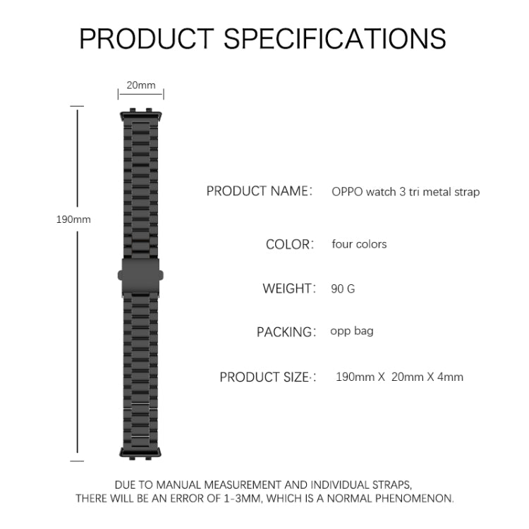 For OPPO Watch 3 Three-bead Flat Buckle Stainless Steel Watch Band