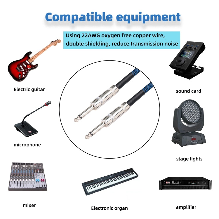 TC048BL 6.35mm Plug Male to Male Electric Guitar Mono Audio Cable, Length:3m