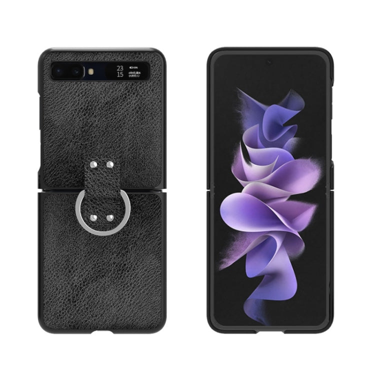 For Samsung Galaxy Z Flip/Flip 2 Leather Texture Folding Shockproof Ring Phone Case