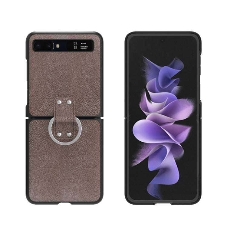 For Samsung Galaxy Z Flip/Flip 2 Leather Texture Folding Shockproof Ring Phone Case