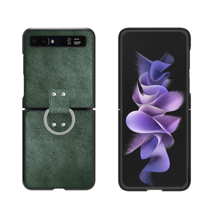 For Samsung Galaxy Z Flip/Flip 2 Leather Texture Folding Shockproof Ring Phone Case
