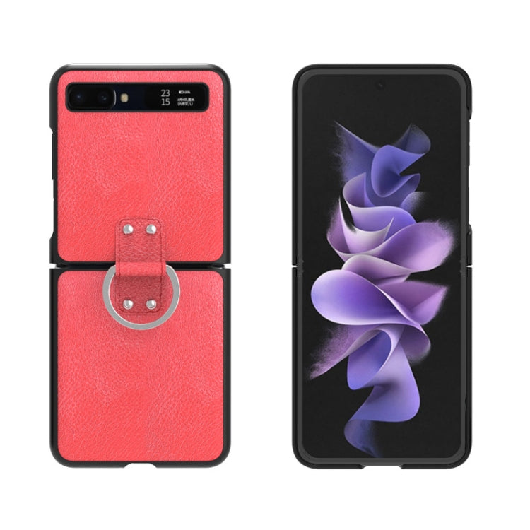For Samsung Galaxy Z Flip/Flip 2 Leather Texture Folding Shockproof Ring Phone Case