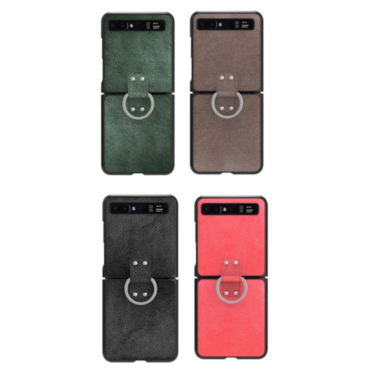 For Samsung Galaxy Z Flip/Flip 2 Leather Texture Folding Shockproof Ring Phone Case