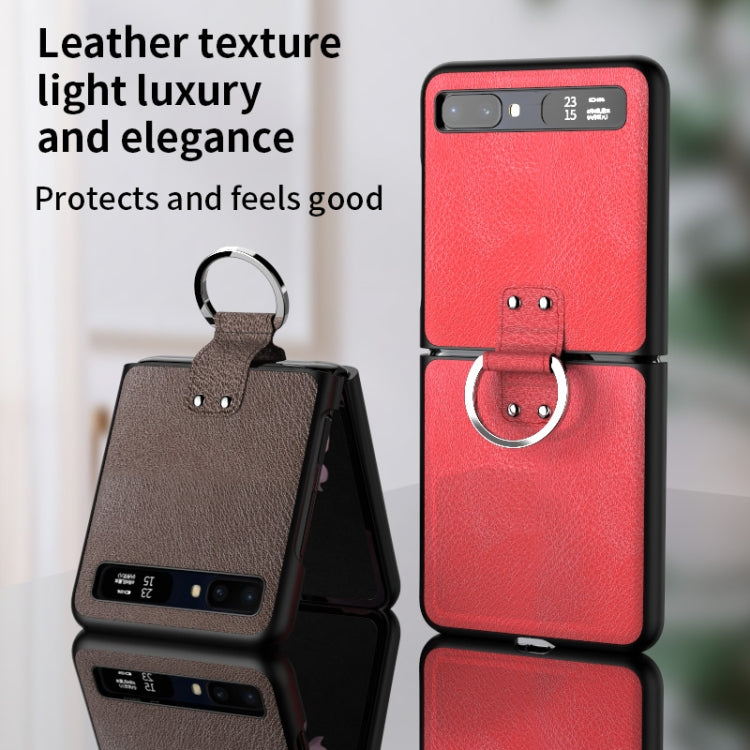 For Samsung Galaxy Z Flip/Flip 2 Leather Texture Folding Shockproof Ring Phone Case