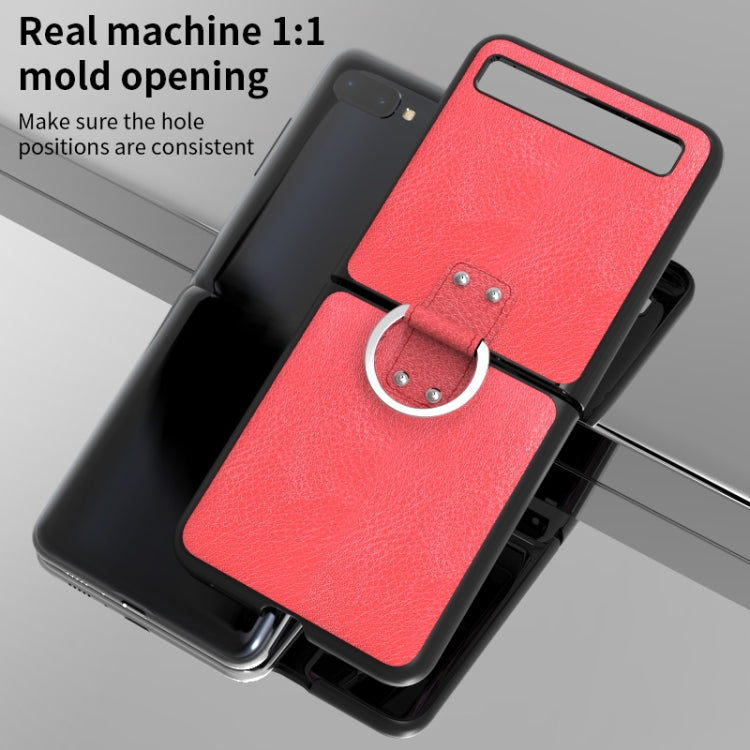 For Samsung Galaxy Z Flip/Flip 2 Leather Texture Folding Shockproof Ring Phone Case