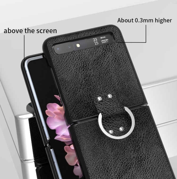 For Samsung Galaxy Z Flip/Flip 2 Leather Texture Folding Shockproof Ring Phone Case