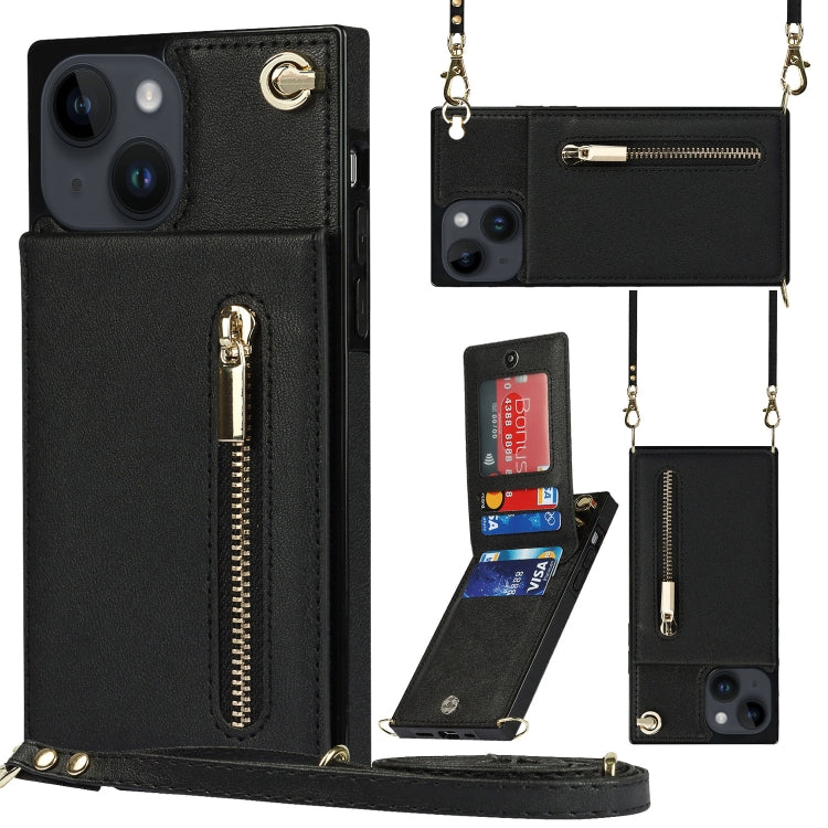 For iPhone 14 Cross-body Zipper Square Phone Case with Holder
