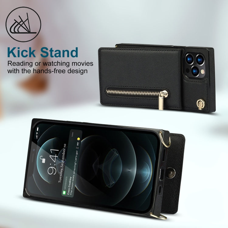 For iPhone 14 Cross-body Zipper Square Phone Case with Holder