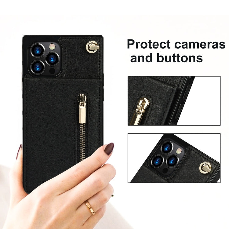For iPhone 14 Cross-body Zipper Square Phone Case with Holder