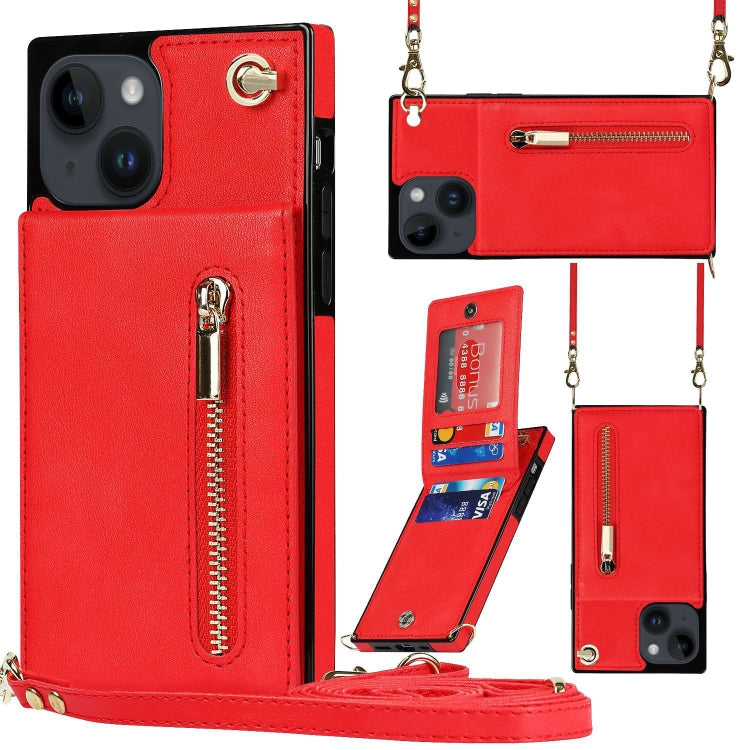 For iPhone 14 Cross-body Zipper Square Phone Case with Holder